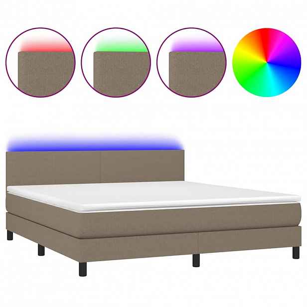 vidaXL Box spring postel s matrací a LED taupe 180x200 cm textil