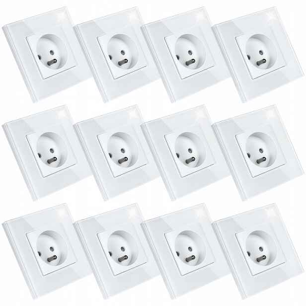 12 x Skleněná Jednotlivá Elektrická Zásuvka Kontakt S Uzemněním Bílá