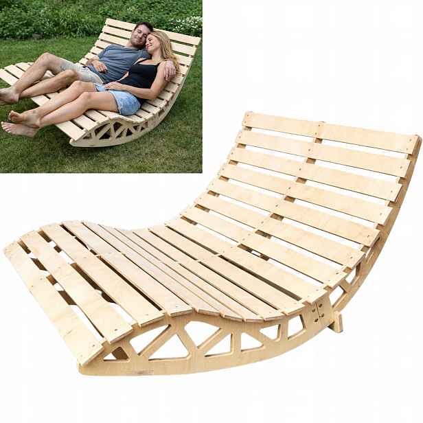 Dvojité zahradní lehátko, dřevěné, skládací – pohodlný relax