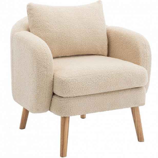 OKWISH KŘESLO 71/72/71 cm béžové z imitace beránčí kůže s polštářem a silným sedákem