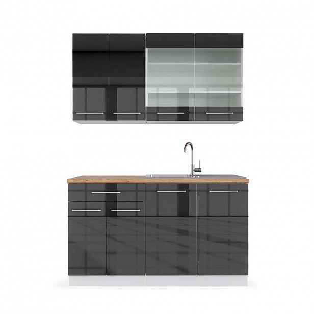 Vicco JEDNOTKOVÁ KUCHYNĚ Fame-Line Antracitový vysoký lesk/bílá 140 cm , PD Dub
