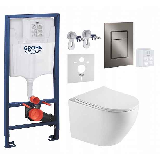 Wc stojan Grohe Rapid Sl s mísou Imprese a tlačítkem grafit, kartáčovaný