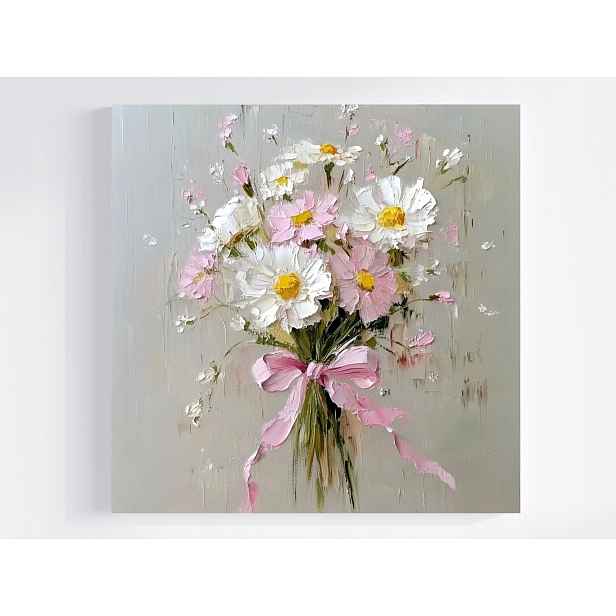 Obraz Na Plátně Canvas Olej Impasto Polní Květiny Sedmikrásky Kytice 50x50