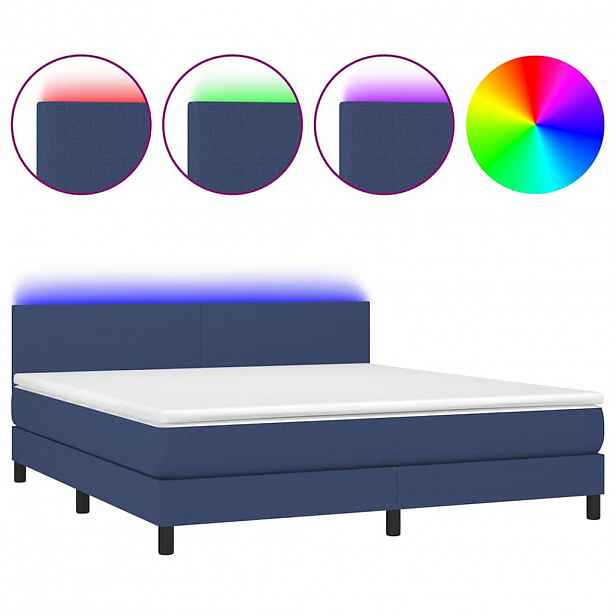vidaXL Box spring postel s matrací a LED modrá 180x200 cm textil