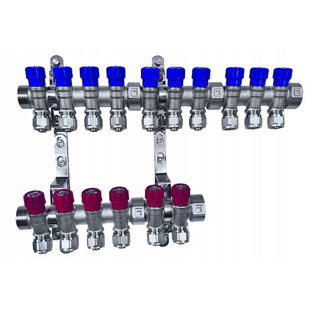 X-home Rozdělovač Pex 1" x 16 mm 10 Obvodů Studené Vody 6 Obvodů Teplé Vody