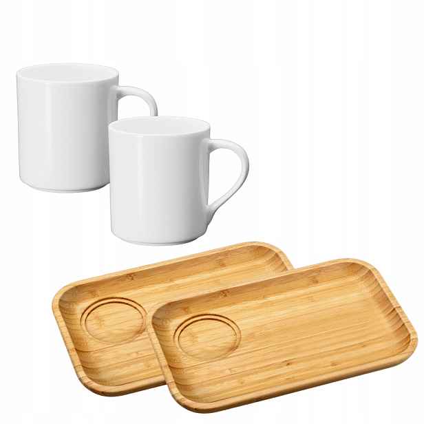 Bambusový talíř obdélníkový 28 cm x 17,5 cm a hrnek bílý 350 ml 4ks Wilmax