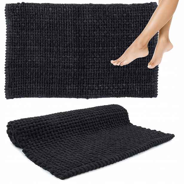 Koupelnový koberec Měkký Teplý Savý Dekorativní Vzor 60x100 cm Černý