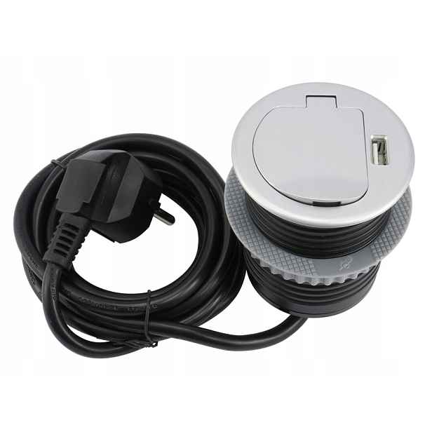 Mini Zásuvka Zapuštěná Do Pracovní Desky 240V Usb Alu
