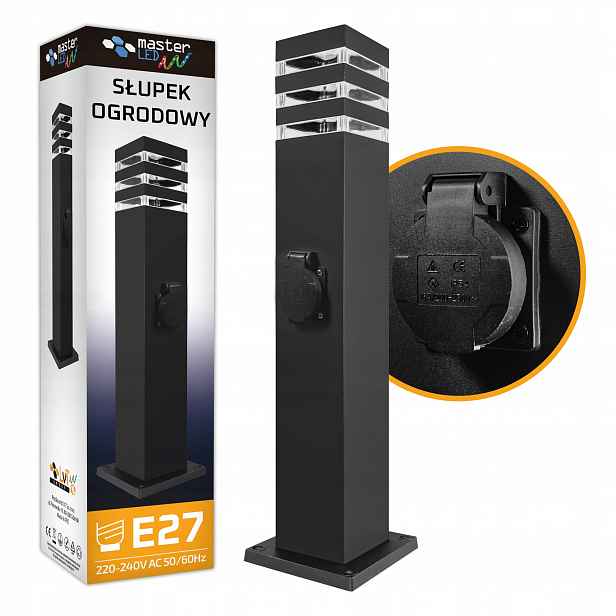 Zahradní lampa 60 cm stojící venkovní sloupek E27 elektrická zásuvka