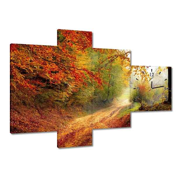 Hodiny 100x70 Cesta v lese podzim