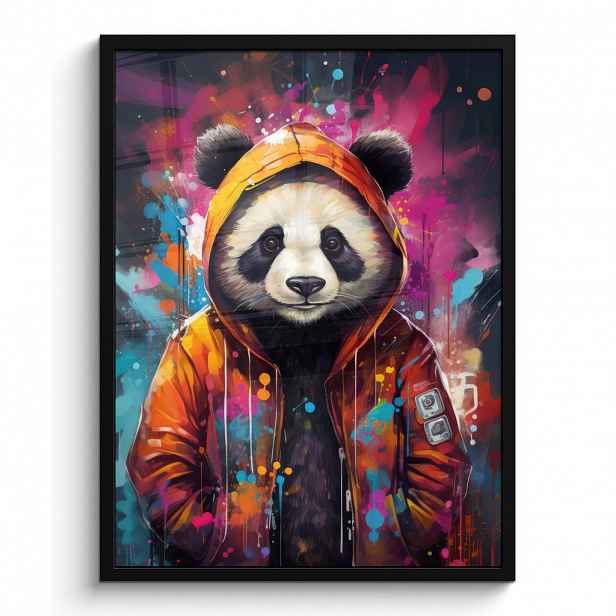 MuchoWow PLAKÁT V RÁMU Panda - Bunda - Graffiti - Oranžová 60x80 cm