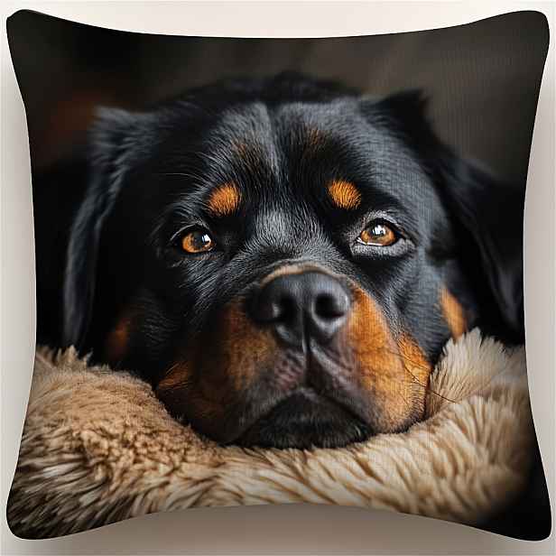 TEMU 2D plochá - 1ks povlak na polštář s rottweilera v detailu, 2D oboustranný potisk, neviditelný zip, lze prát v pračce, bez výšivky střapců, 100%