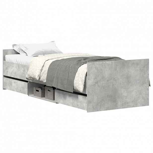 vidaXL Rám postele s hlavovým a nožním čelem betonově šedý 90 x 200 cm