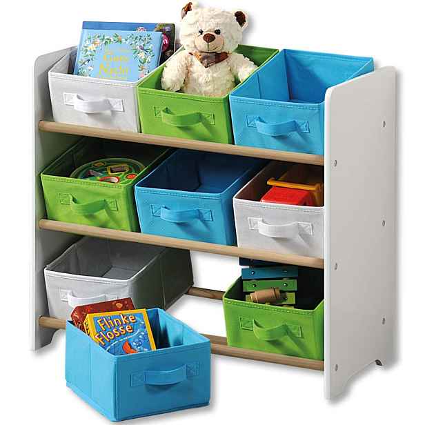 Kesper Dětský regál, organizér na hračky s 9 úložnými boxy, modro-zelený