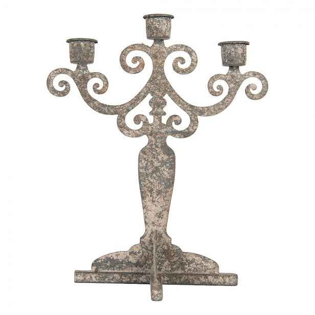 Šedý antik kovový svícen na 3 úzké svíčky Triento - 26*16*35 cm Clayre & Eef