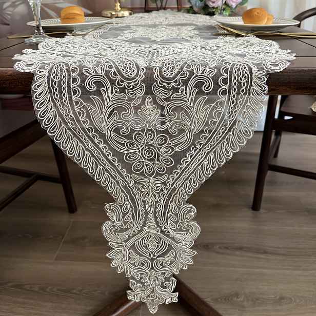 TEMU 1ks Vyšívaný Běhoun s Paisley Vzorem - 100% Polyester, Tradiční Elegantní Dekorace Stolu pro Vnitřní/Venkovní Použití, Párty, Oslavy & Denní