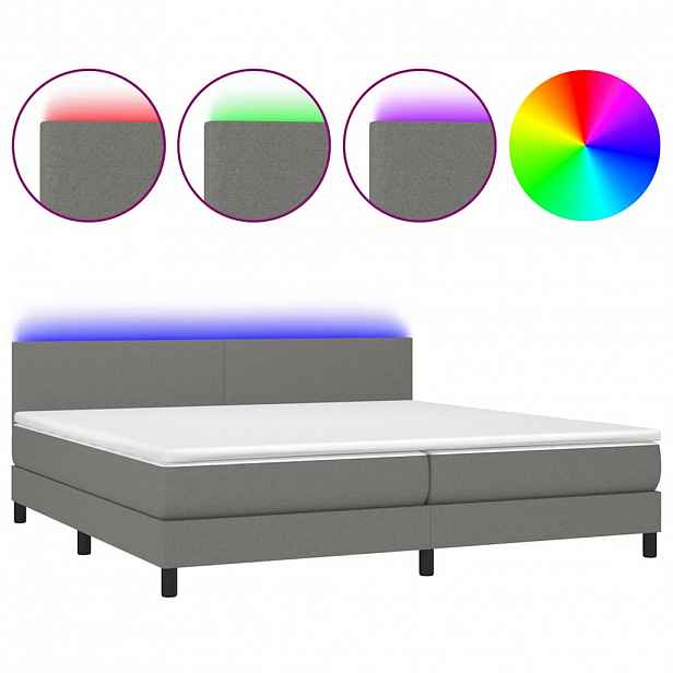 vidaXL Box spring postel s matrací a LED tmavě šedá 200x200 cm textil