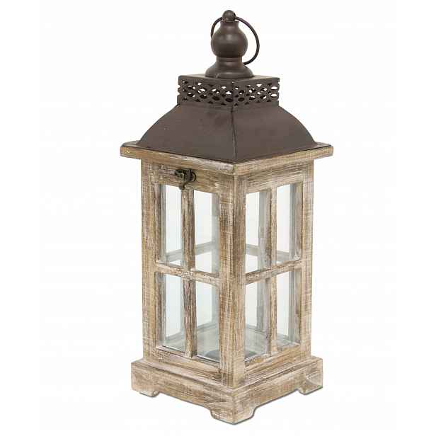 Lampion Hnědý Kovový Dřevěný Dekorativní Lucerna Retro svícen