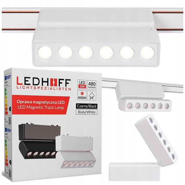 Led reflektorová lampa pro magnetickou lištu 6W Bílá 4000K, nastavitelné svítidlo