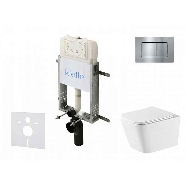 kielle Genesis New - Set předstěnové instalace, klozetu Arkas I, Vortex Rimless+, sedátka softclose a tlačítka Gemini New III, lesklý chrom 30528SZ80