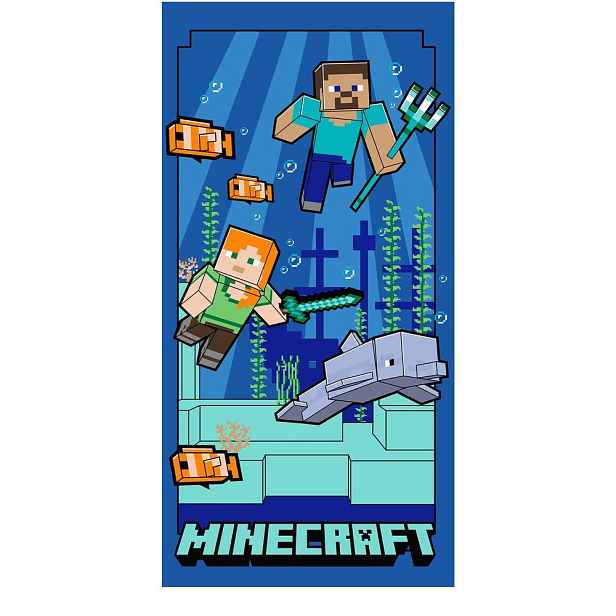 Modrá dětská osuška z mikrovlákna 70x140 cm Minecraft "Underwater Fun" – Jerry Fabrics