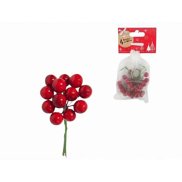 Vánoční dekorace na drátku BERRIES 9 cm, červená
