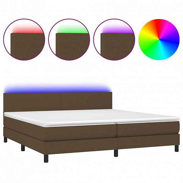 vidaXL Box spring postel s matrací a LED tmavě hnědá 200x200 cm textil