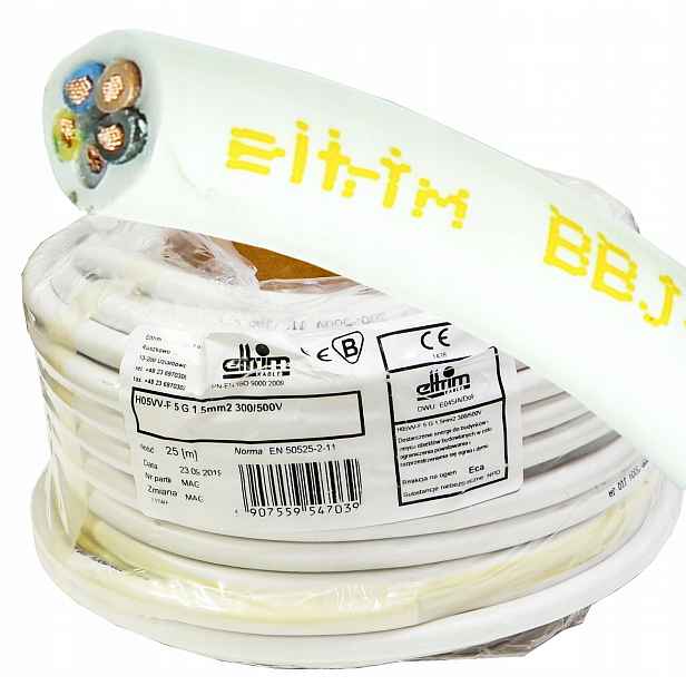 Kabel Owy 5x1,5 mm Cu lanko měděné bílé Cu 25 m