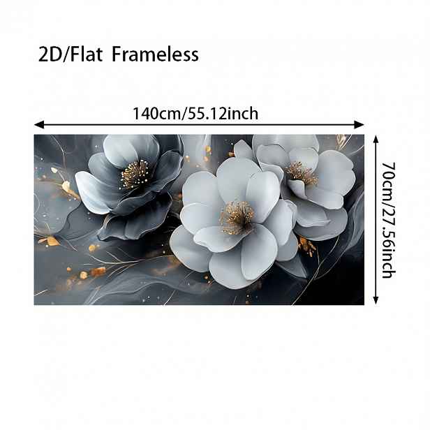 TEMU 2D Ploché, 2D/Ploché 1ks 2D Bezrámové Plátno 27,56x55,12 Palců, Bezrámové Moderní Abstraktní Květinové Plátno Nástěnné Umění - Bílé a Zlaté