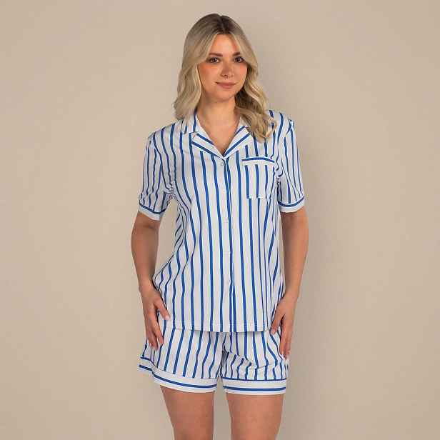 Svilanit dámské krátké pyžamo Luméa Stripes, modré