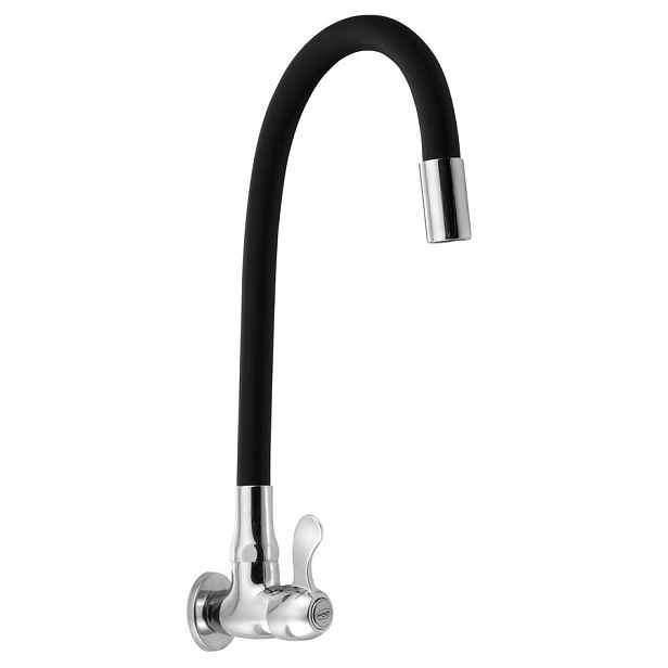 Aqualine Nástěnný kulový ventil 1/2", flexibilní ramínko, chrom/černá mat