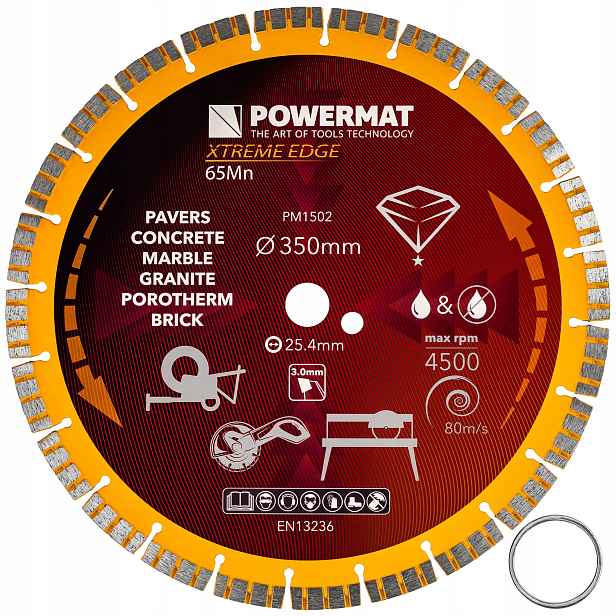 Diamantový Kotouč 350 MM Segment 3 MM Otvor 25,4 MM Pro Kámen Betonu Slinuté Dlažby