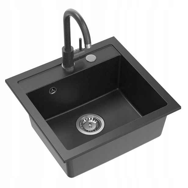 Quadron Johnny 110 Granitový dřez 50x47 cm Sifon Baterie Černá