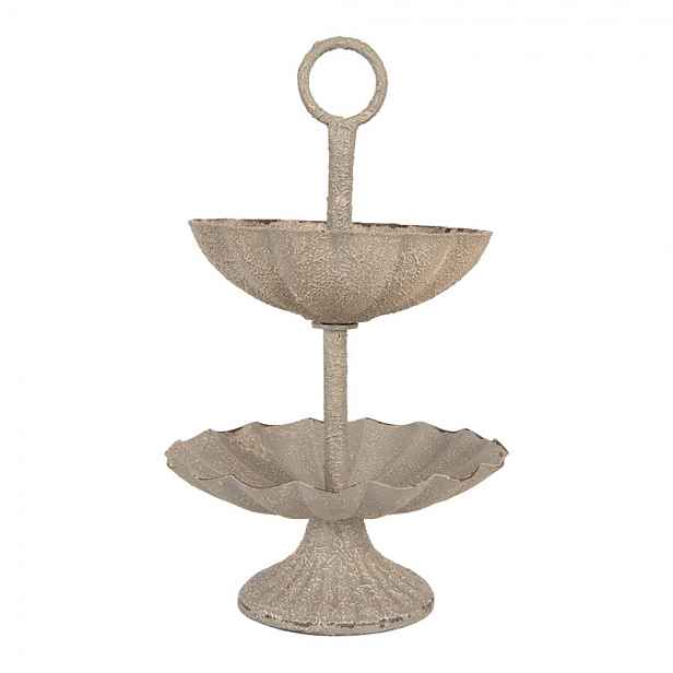 Šedý antik kovový dvoupatrový etažér - Ø 15*24 cm Clayre & Eef