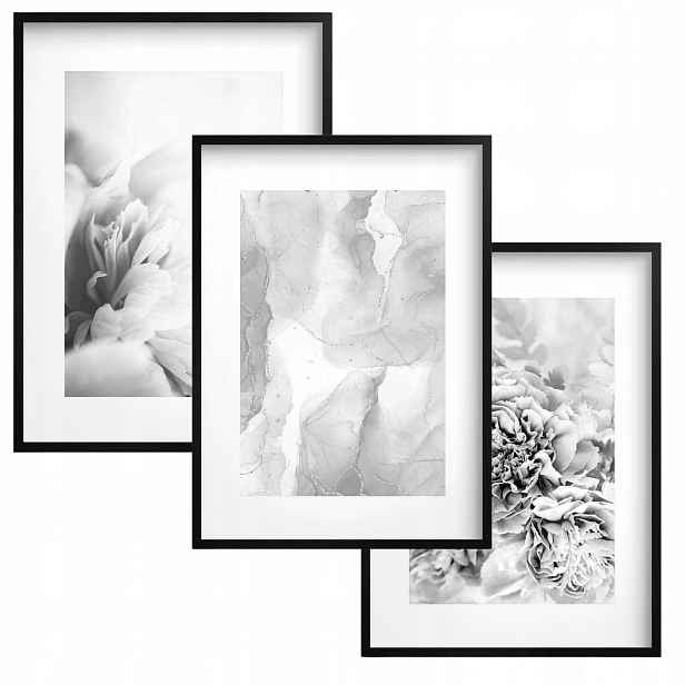 Obrazy na zeď Plakáty v černém rámu Černobílý Triptych do ložnice