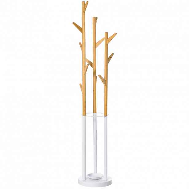 HOMCOM VĚŠÁK s 12 háčky, přírodní + bílá 30,5 x 30,5 x 174,5 cm
