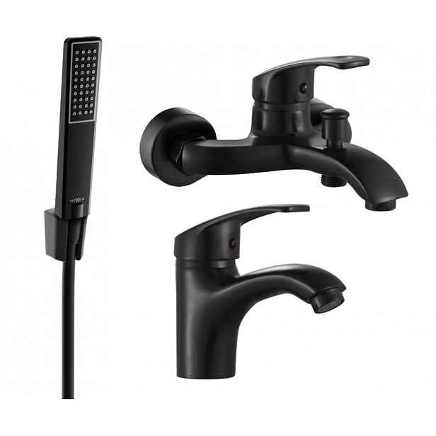 MEXEN - Fabia R72 Set umyvadlové a vanové baterie s příslušenstvím, černá 746503R72-70