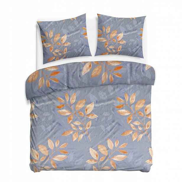 Povlečení 160x200 modré béžové listy CottonLove