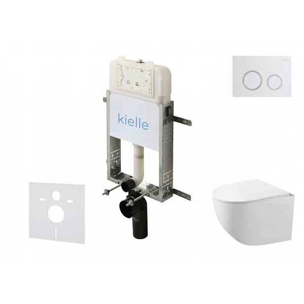 kielle Genesis New - Set předstěnové instalace, kompaktního klozetu Gaia, Rimless, sedátka softclose a tlačítka Gemini New II, lesklá bílá/chrom 30528