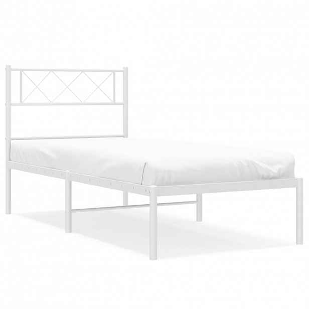 vidaXL Kovový rám postele s čelem bílý 90 x 200 cm