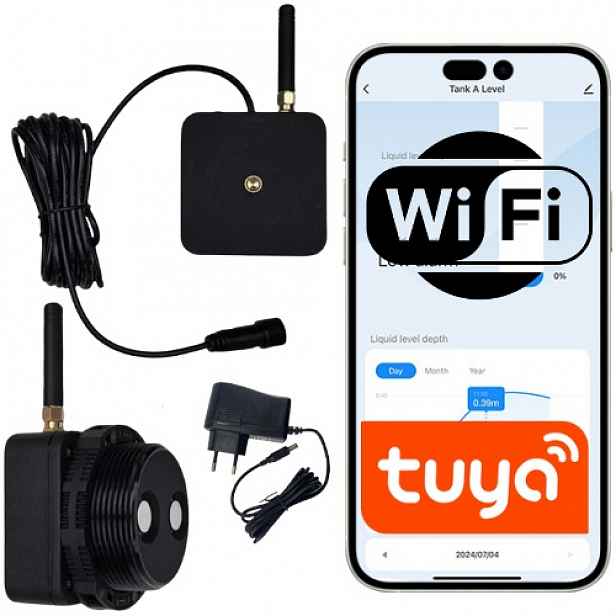 Snímač hladiny tekutiny vody a naplnění nádržky Wifi 230V Tuya Smart Life
