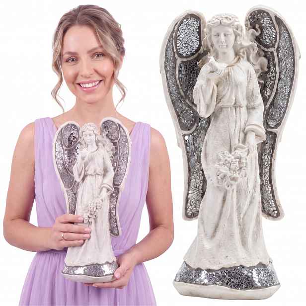 Velký bílý anděl Figurka mrazuvzdorná dekorace hrobu Náhrobek pomníku 43 cm