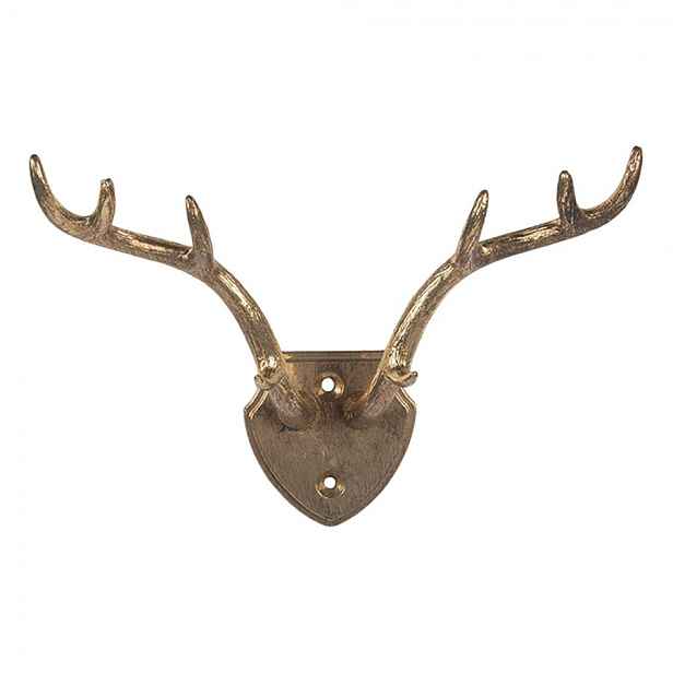 Zlatý antik nástěnný kovový háček paroží - 17*8*12 cm Clayre & Eef