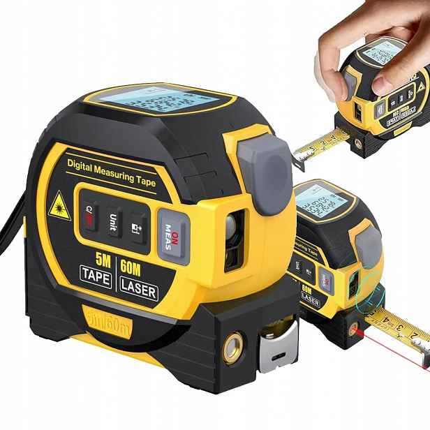 Laserový dálkoměr 60 m Odměrka 500 cm Vodováha 3v1 Odměrka s LCD displejem