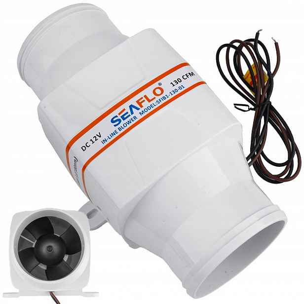 Odtahový Kanálový Ventilátor 8 CM 12 V 130 Cfm Odolný Proti Korozi, Bílý