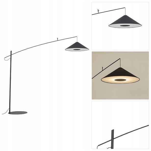 Podlahová lampa Poise černá, moderní, s výložníkem do pracovny Nowodvorski