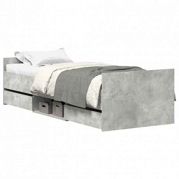 vidaXL Rám postele s hlavovým a nožním čelem betonově šedý 90 x 190 cm