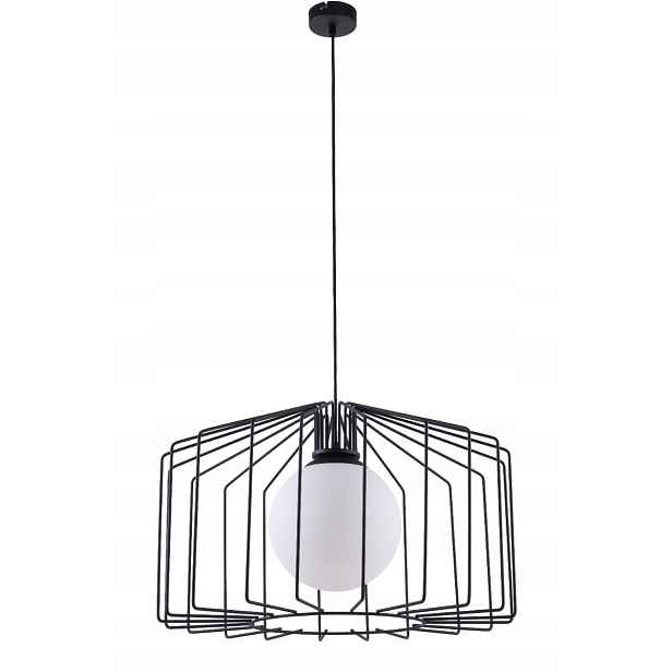 Závěsná lampa černá drátěná skleněná bílá koule do obývacího pokoje jídelny Aldex