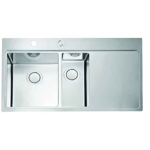 Alveus PURE UP 60 - L - levý nerezový obdélníkový dřez 980 x 525 x 205 mm s vaničkou a odkládací plochou vpravo (Tlačítkem ovládaný sifon v ceně produktu)
