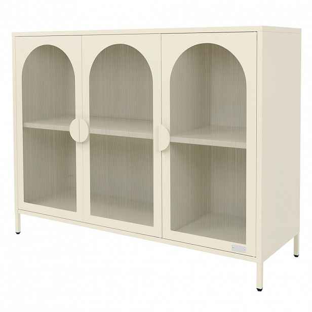 ML-DESIGN VITRÍNOVÁ SKŘÍŇ z oceli 120x93x40 cm krémová s 3 dvířky